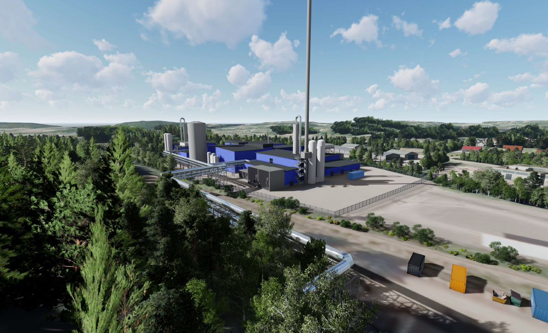 Havainnekuva 1: Yleiskuva laitosalueesta lintuperspektiivistä, Kymijärven voimalaitokselta etelään Ahtialantien suuntaan nähtynä.